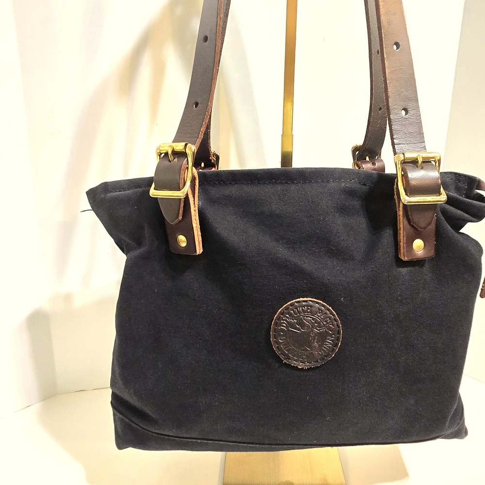 Duluth Pack Zippered Market Bag Black Canvas Leather Adjustable Straps USA 10x12